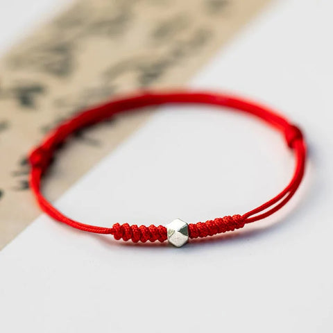 925 Sterling Silver Luck Bead Protection Red String Braided Bracelet