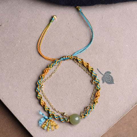 Handmade Colorful Rope Luck Jade Bead Abundance Double Layer Bracelet