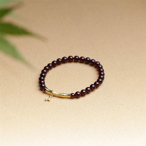 Plated Gold Natural Garnet Bamboo Protection Bracelet