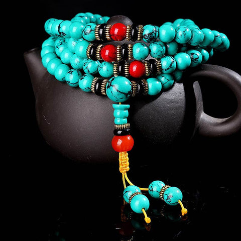 Pulsera Mala curativa de turquesa tibetana