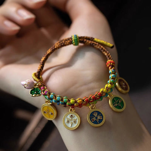 Tibetan Colorful Rope Five God Of Wealth Luck Braid Bracelet