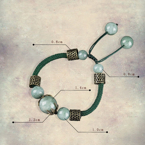 Handmade Green Rope Luck Jade Bead Prosperity Bracelet