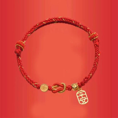 Silver Year of the Dragon Chinese Zodiac Natal Buddha Protection Rope Bracelet