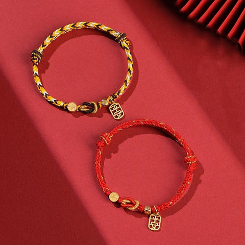 Silver Year of the Dragon Chinese Zodiac Natal Buddha Protection Rope Bracelet