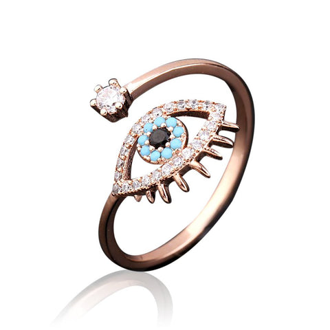 Anillo de oro rosa con protección contra el mal de ojo de tamaño variable