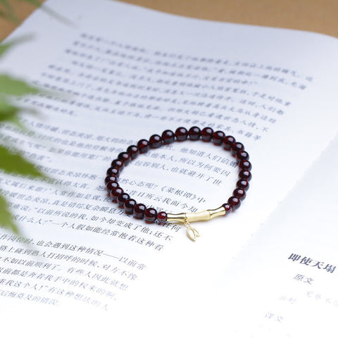 Plated Gold Natural Garnet Bamboo Protection Bracelet