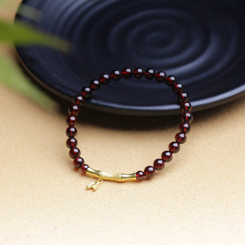 Plated Gold Natural Garnet Bamboo Protection Bracelet