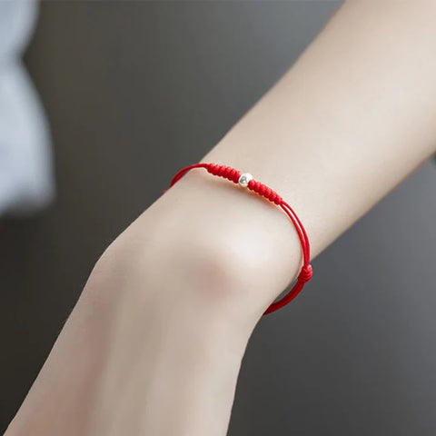 Pulsera trenzada de hilo rojo de protección de cuentas de suerte de plata de ley 925