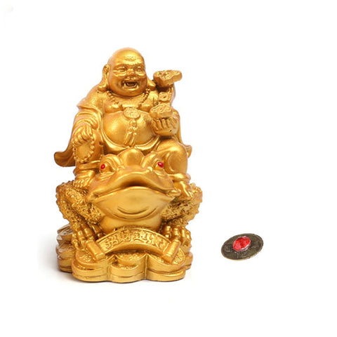 Feng Shui Maitreya Buddha Statue Toad Figurine Money Fortune Wealth Chinese Golden Frog Home Office Tabletop Decoration