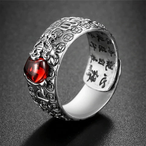 FengShui PiXiu Red Garnet Wealth Ring