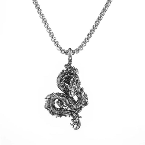 Chinese Dragon Stones Dragon Pattern Steel Strength Necklace Pendant