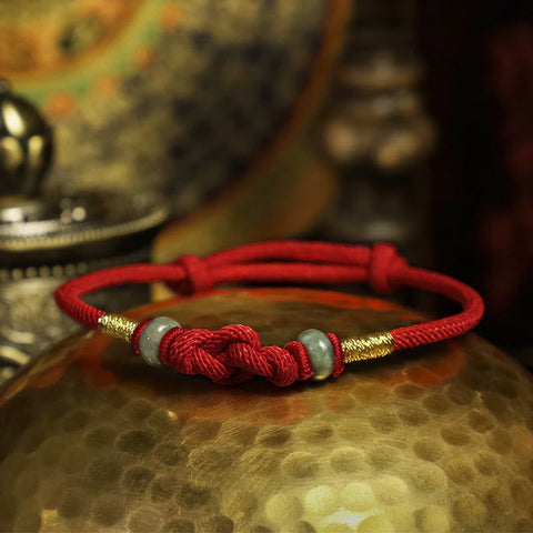 Pulsera de pareja trenzada con nudo de la suerte de Jade, hilo rojo, piedras de Buda