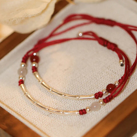 Silver White Agate Red Agate Bead Protection String Braided Bracelet