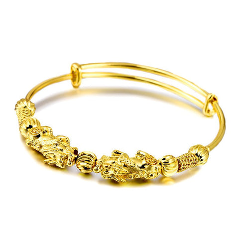 Brazalete de riqueza de oro doble Pixiu