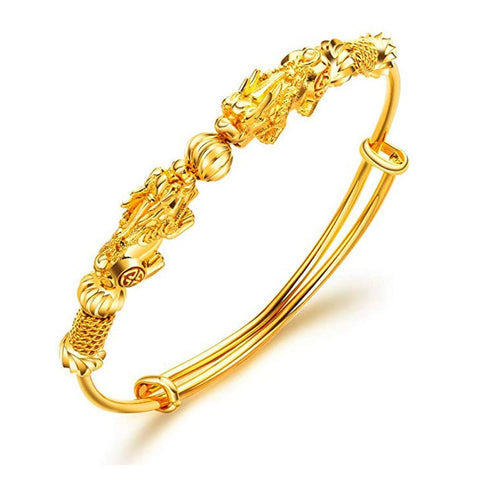 Brazalete de riqueza de oro doble Pixiu