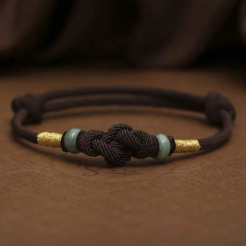 Pulsera de pareja trenzada con nudo de la suerte de Jade, hilo rojo, piedras de Buda