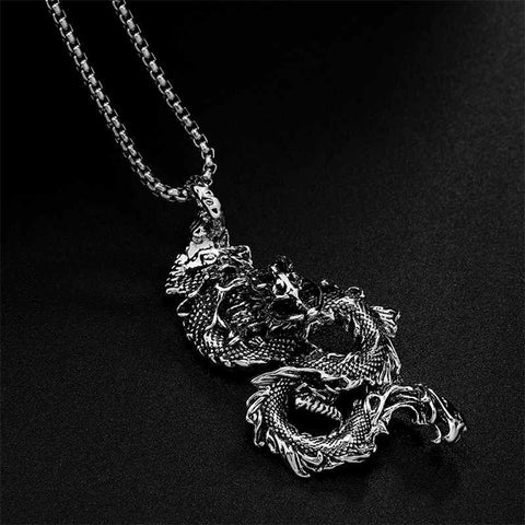 Chinese Dragon Stones Dragon Pattern Steel Strength Necklace Pendant