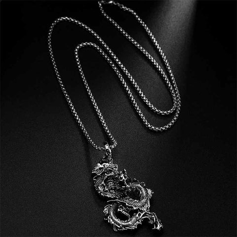 Chinese Dragon Stones Dragon Pattern Steel Strength Necklace Pendant