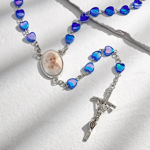 Sentimental  For Catholics Custom Rosary Beads  Personalized Heart Necklace With Photo