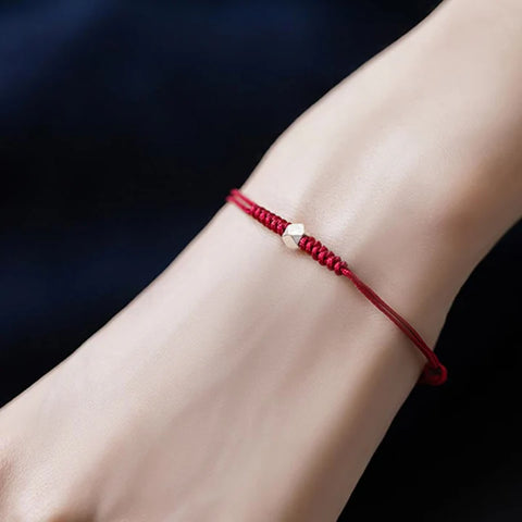 Pulsera trenzada de hilo rojo de protección de cuentas de suerte de plata de ley 925