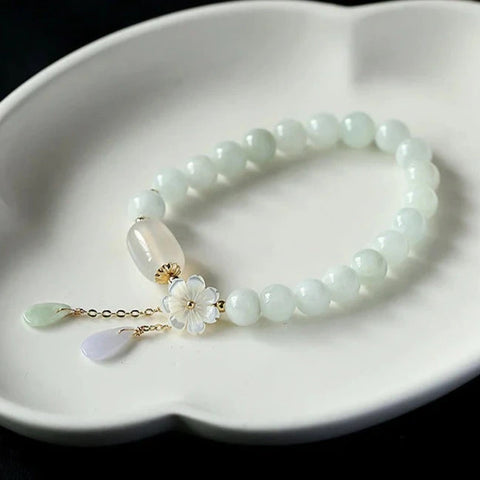 Luck Bracelet, Natural 7.5mm White Jade Bead Bracelet