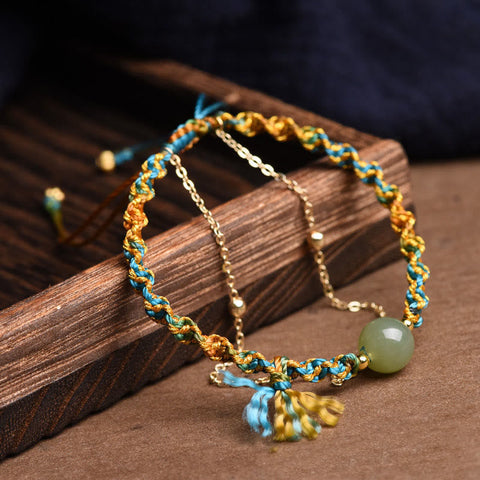 Handmade Colorful Rope Luck Jade Bead Abundance Double Layer Bracelet