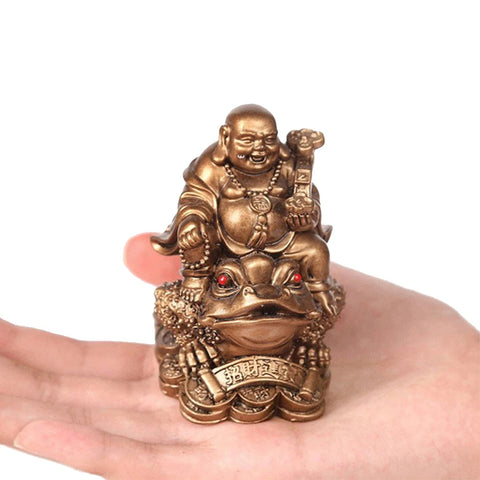 Feng Shui Maitreya Buddha Statue Toad Figurine Money Fortune Wealth Chinese Golden Frog Home Office Tabletop Decoration