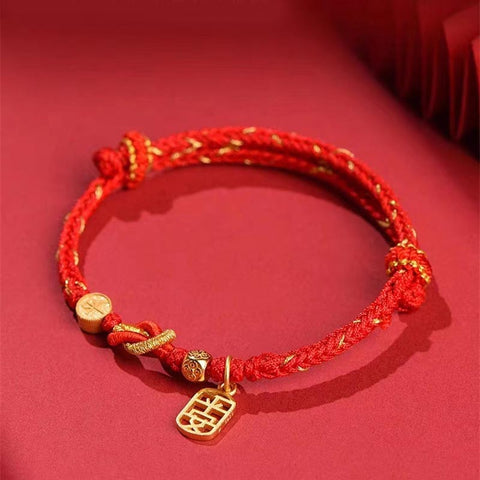 Silver Year of the Dragon Chinese Zodiac Natal Buddha Protection Rope Bracelet