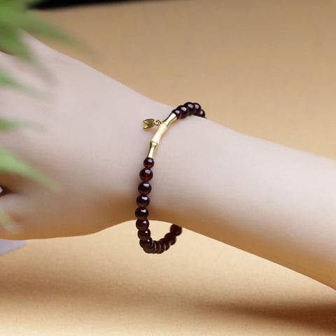 Plated Gold Natural Garnet Bamboo Protection Bracelet