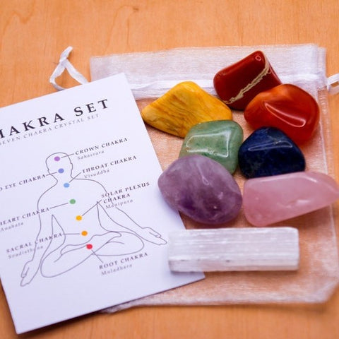 8 Pcs Chakra Set | With Selenite 7 Chakra Tumbled Stones