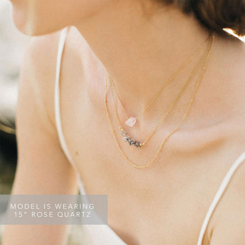 Raw Crystal Necklace, Rose quartz