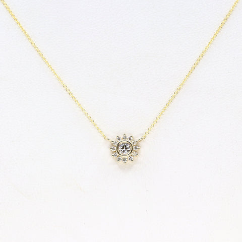 Sunflower Necklace 14k Solid Gold Necklace with Diamond Halo