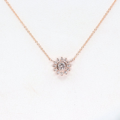 Sunflower Necklace 14k Solid Gold Necklace with Diamond Halo