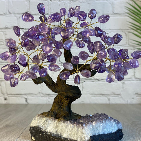 Tall Handmade Gemstone Tree w/ Crystal Cluster base, 120 Total Gems, 11 Gem Options