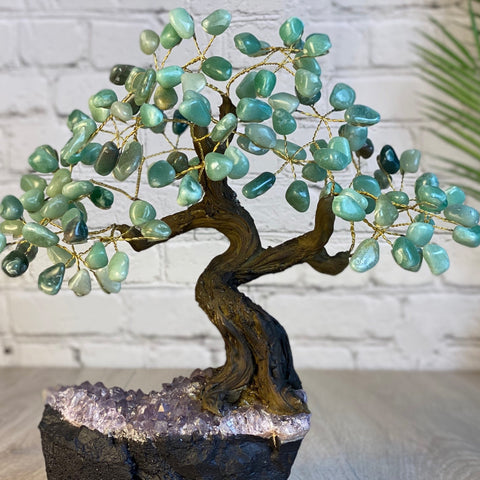 Tall Handmade Gemstone Tree w/ Crystal Cluster base, 120 Total Gems, 11 Gem Options