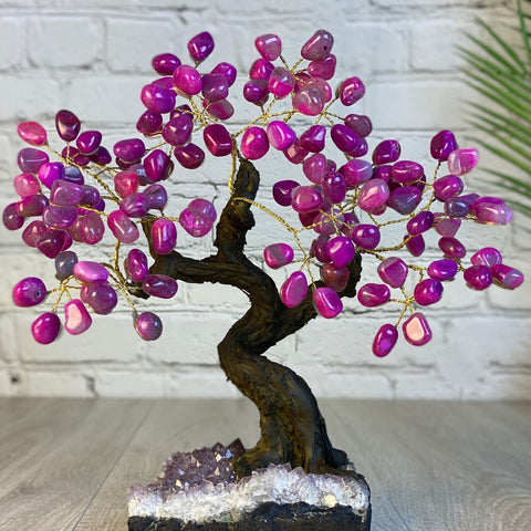 Tall Handmade Gemstone Tree w/ Crystal Cluster base, 120 Total Gems, 11 Gem Options