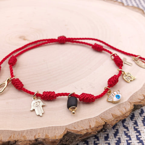 Poderosa Pulsera Roja de Siete Nudos, Amuletos de Protección, Pulsera de Buena Suerte y Prosperidad