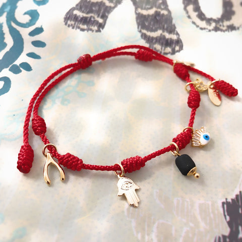 Poderosa Pulsera Roja de Siete Nudos, Amuletos de Protección, Pulsera de Buena Suerte y Prosperidad