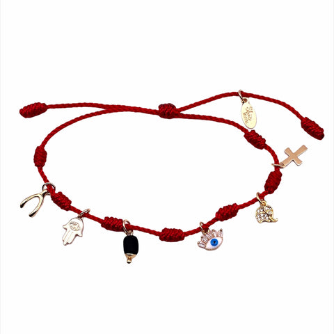 Poderosa Pulsera Roja de Siete Nudos, Amuletos de Protección, Pulsera de Buena Suerte y Prosperidad