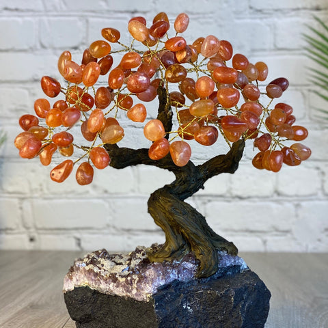 Tall Handmade Gemstone Tree w/ Crystal Cluster base, 120 Total Gems, 11 Gem Options