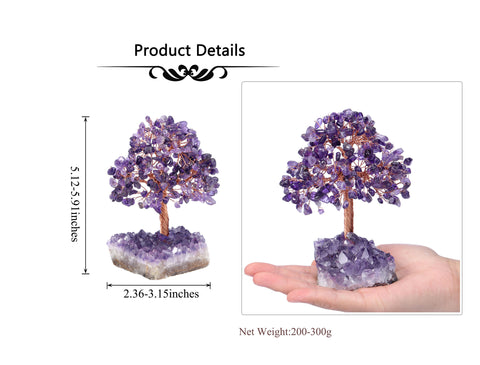 Árbol de cristal hecho a mano Árbol de la vida de cuarzo rosa con base de amatista