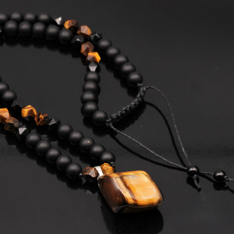 Men's Protection Necklace Big Raw Tiger Eye Pendant Beads Necklace