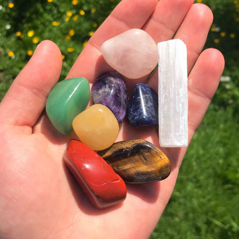 8 Pcs Chakra Set | With Selenite 7 Chakra Tumbled Stones