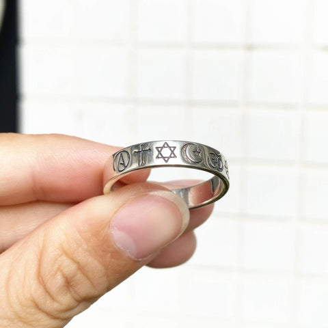 925 silver Religious symbols band ring