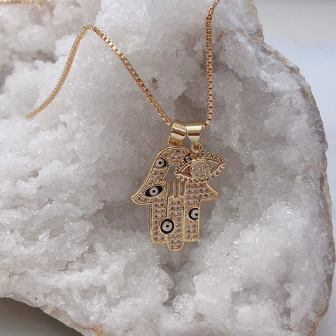 Good Lucky Hamsa Hand Necklace, Evil Eye Necklace, Protection Necklace