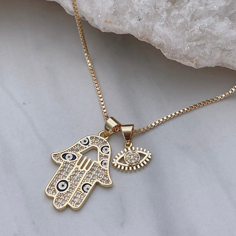 Good Lucky Hamsa Hand Necklace, Evil Eye Necklace, Protection Necklace