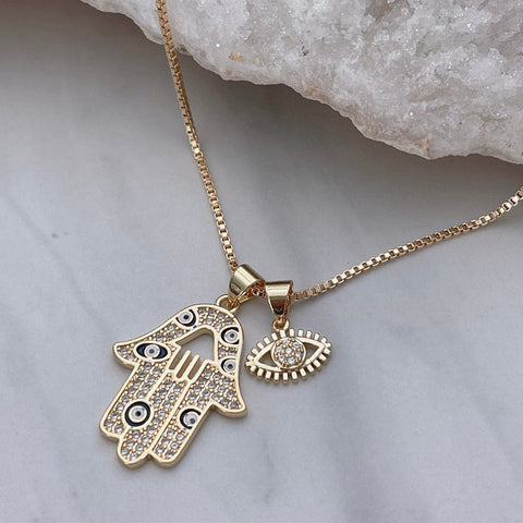 Good Lucky Hamsa Hand Necklace, Evil Eye Necklace, Protection Necklace