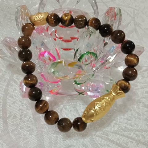 WEALTH & PROSPERITY Luck Koi Fish Ingot Charm Tiger Eye Bracelet