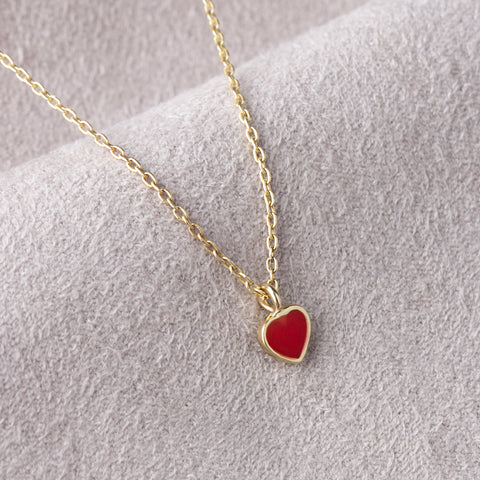 Solid Gold Preppy Ruby Heart Necklace, Mother Gift, Heart Pendant