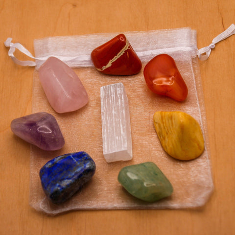 8 Pcs Chakra Set | With Selenite 7 Chakra Tumbled Stones